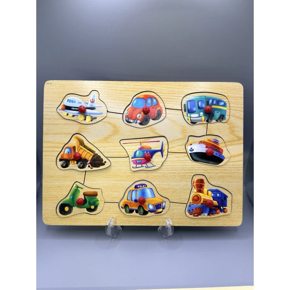 2 -Vintage Wooden Transportation/Construction Child's 9 Piece Wooden Peg Puzzles